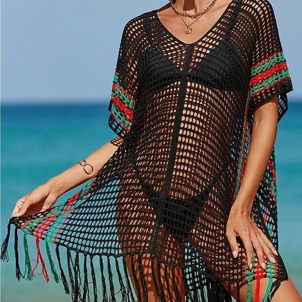 Black Crochet Beach Cover Up